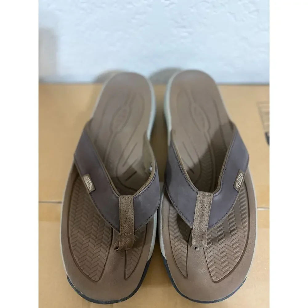 KEEN Men's Kona Flip Flop Sandals Size 9.5 Java Dark Earth Leather Open Box